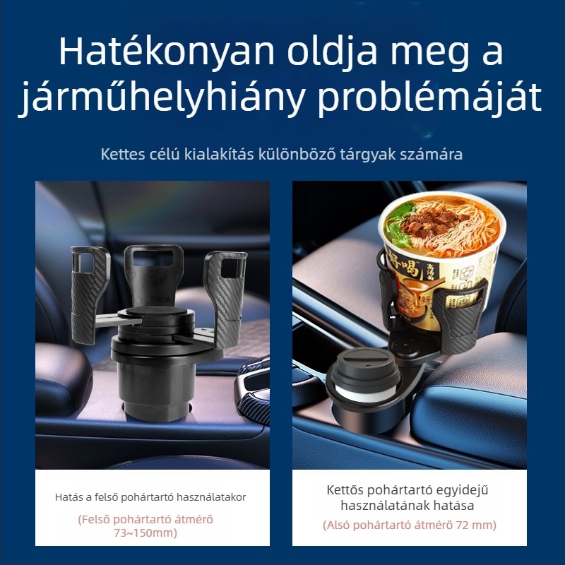 Forgó, kétszintes pohártartó az autó középkonzoljához, alátéttel – ABS, Modell 123, Műszerfal