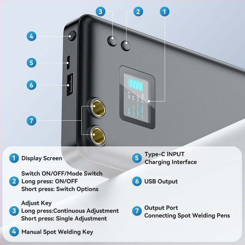 Awithz Hordozható Li-ion Akkumulátor Ponthegesztő - 5V Bemenet, Impulzusos Üzemmód, Automata/Manual Dual Mód, Akkumulátoros meghajtás