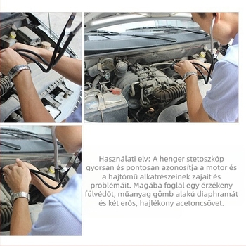 Autóhenger-stetoszkóp motor diagnosztikájához, hallgatja a hengerek hangját, hengeren belüli zajok detektálása