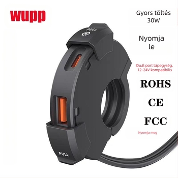 Motorkerékpárba szerelhető USB töltő, vízálló, 30W gyors töltés, SAE interfész, 12-24V bemenet
