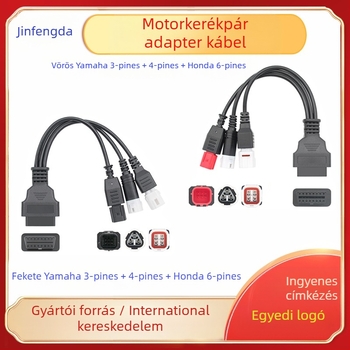Yamaha 3‑pin/4‑pin és Honda 6‑pin motorkerékpár diagnosztikai kábel (DC12V, 20–60°C, Modell A0284, Márka Jinfengda)