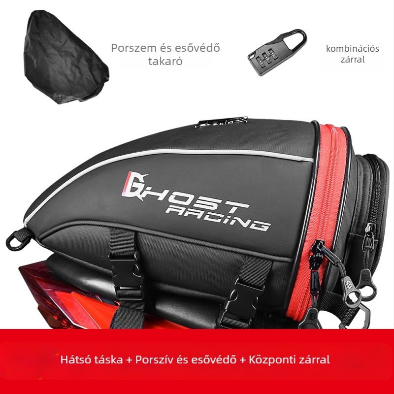 Motorkerékpár hátsó táska PU bőrrel és filmmel, 10L, GR-CWB06 modell, esővédő huzat tartozék