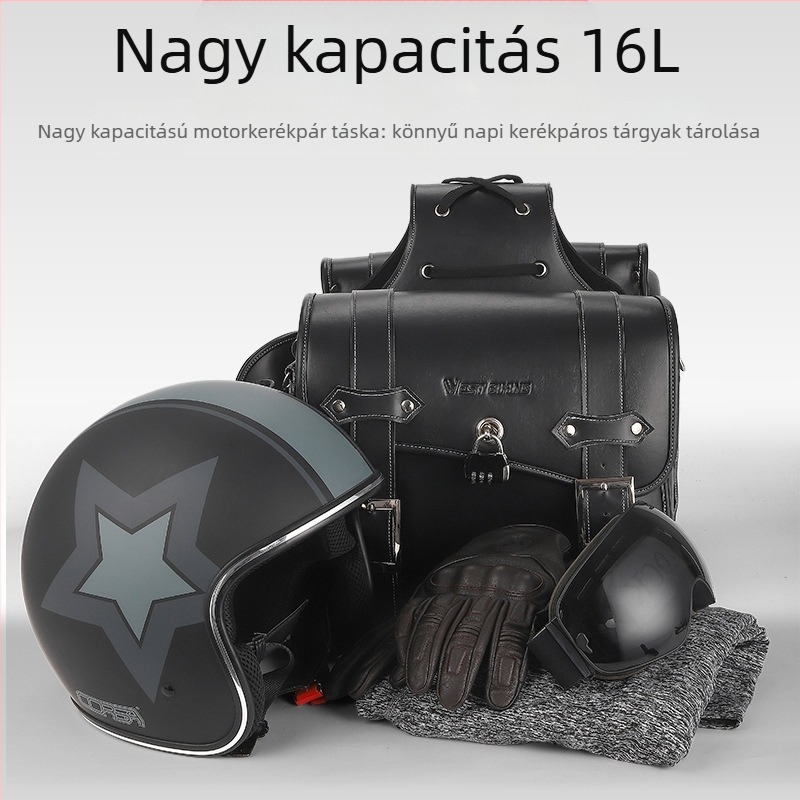West Rider motorkerékpár oldaltáska retro kettős dizájnnal, PU+EVA anyag, 16L kapacitás, modell YP0707328