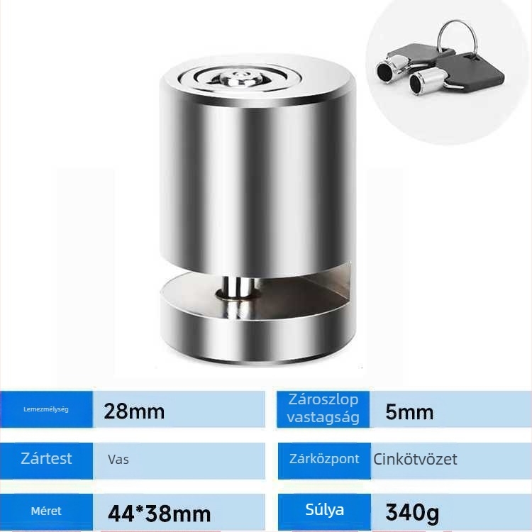 Diszkfék zár motorkerékpárokhoz és elektromos járművekhez, MTB kerékpárokhoz — modell yzdds, anyag ötvözött acél, márka Jin Laide, tömeg 160 g