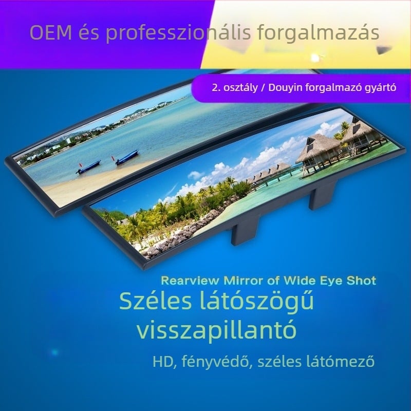 Autó belső visszapillantó tükör széles látómezővel, kettős görbületű tükör, üveg tükör, 12V tápegység, ABS ház