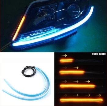 Autó LED környezeti világítás csík, kettős színű, 30/60/45 cm, áramló fényhatás, dekoratív indexlámpa