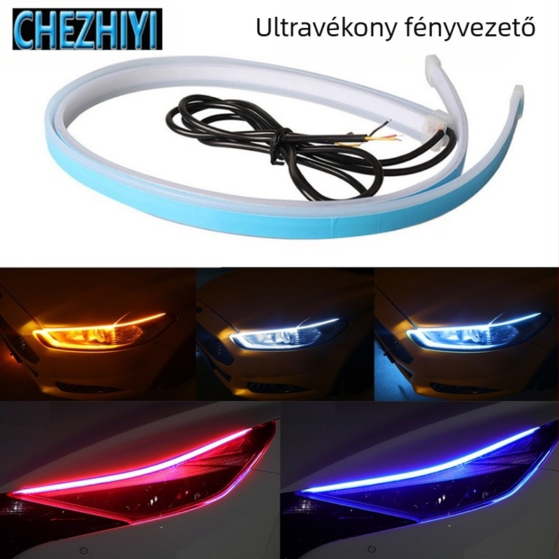 Autó LED környezeti világítás csík, kettős színű, 30/60/45 cm, áramló fényhatás, dekoratív indexlámpa