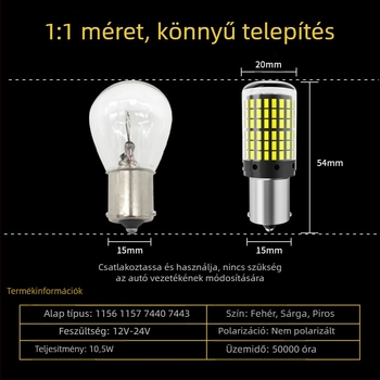 LED index- és féklámpa 3014-144, 12-80V, 20-22W, 6000K, 50 000 óra