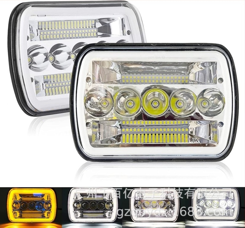 LED lámpa autóhoz halo szemekkel és indexel, 55W, 10-30V, IP67, 5200 lm, modell QBY-2174, Jeep Wrangler YJ (1987–1995), Cherokee XJ, Ford, GMC