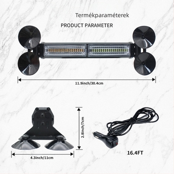 Ren Chi kétfejű autóvészhelyzeti stroboszkóp vákuumos tartóval a szélvédőhöz, 40 LED, biztonsági figyelmeztetés