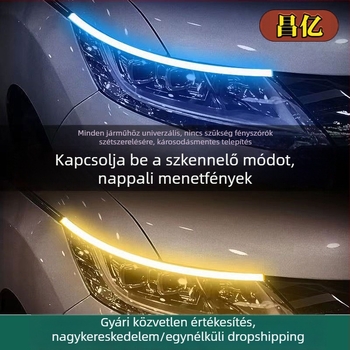 Autó LED nappali világítás sorozatjelzővel és fényvezető csíkkal, szilikon, 12V, IP67, 500 lm, 2835 LED