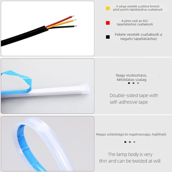 Autó LED nappali világítás sorozatjelzővel és fényvezető csíkkal, szilikon, 12V, IP67, 500 lm, 2835 LED