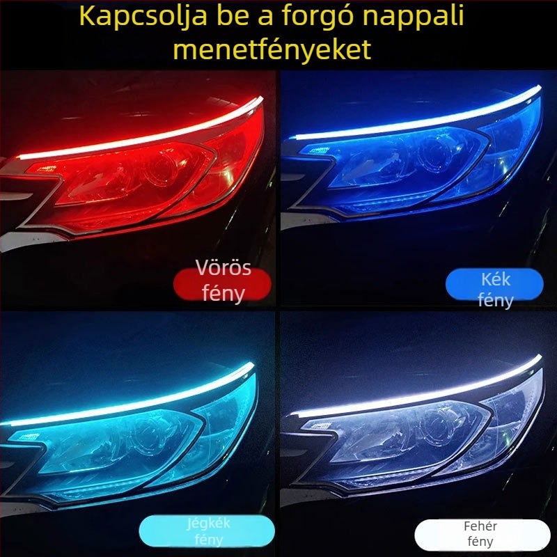 Autó LED nappali világítás sorozatjelzővel és fényvezető csíkkal, szilikon, 12V, IP67, 500 lm, 2835 LED