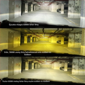 H7 LED autófényszóró lézeres dekóddal, nagy teljesítményű, háromszínű (6000K/4300K/3000K), egyetlen rézcső