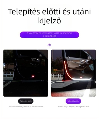 Univerzális autóajtó LED világítás — LED vezetőcsík az ajtónyitáshoz, figyelmeztető villogó fény ütközés elleni védelemmel