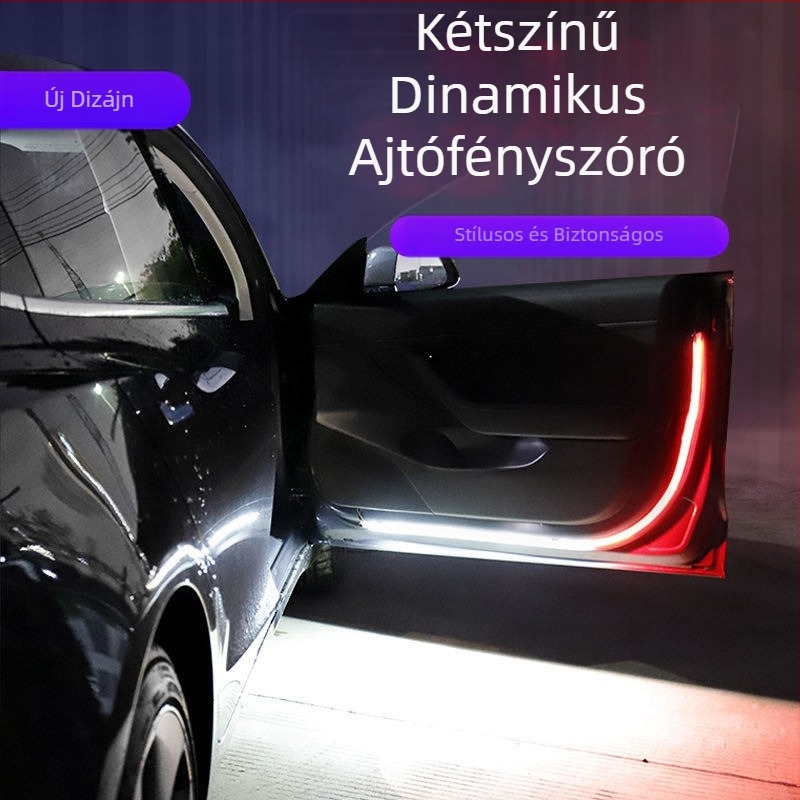 Univerzális autóajtó LED világítás — LED vezetőcsík az ajtónyitáshoz, figyelmeztető villogó fény ütközés elleni védelemmel