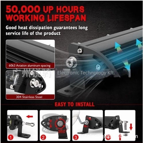 LED autóipari munkalámpa, IP68, 60W, 18000 lm, alumíniumötvözet, 12V