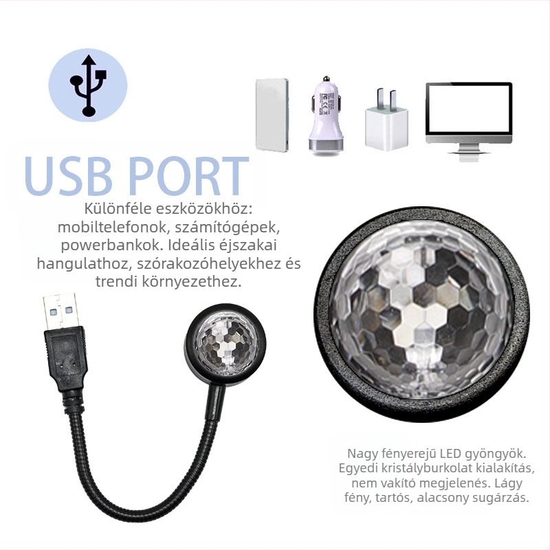 Autóhoz készült LED projektor fény DJ effektus, hangvezérléssel, XF-238, 5V, IP20, beltéri használatra