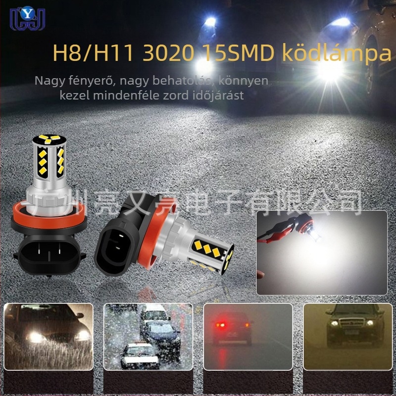 Autó LED ködlámpa – modell H8/H11 3020 15Smd, 6.5W, 12-48V, 750lm, 50 000h