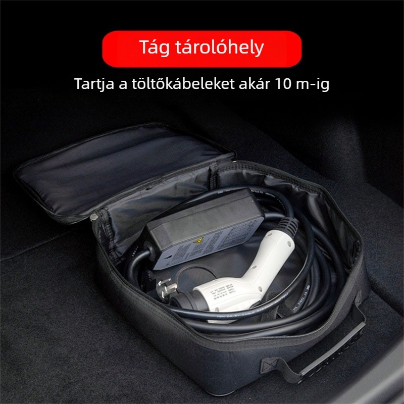 Tárolótáska EV töltőhöz, bőr, vízálló, cipzáras zárás