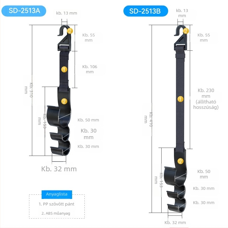 Autóhorog esernyő-, csomagtartó- és horgászbot-tartó – ABS – Modell SD-2513