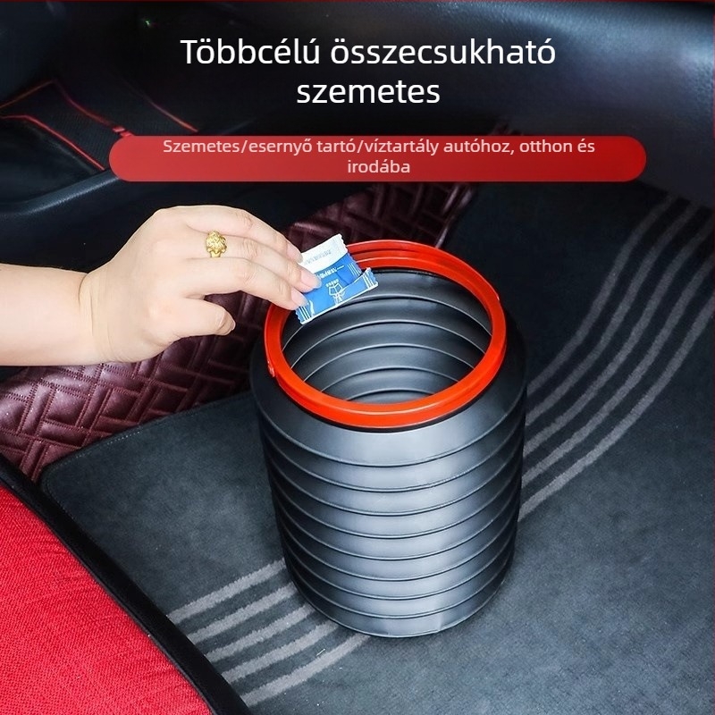 Autóba illő összecsukható szemetes, műanyagból, vízálló tároló doboz, fogantyúval és teleszkópos kialakítással, univerzális használat