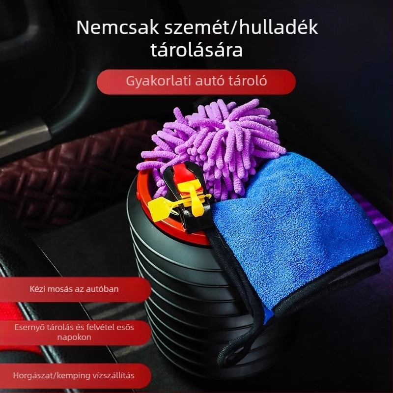 Autóba illő összecsukható szemetes, műanyagból, vízálló tároló doboz, fogantyúval és teleszkópos kialakítással, univerzális használat