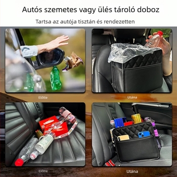 Bőr anyagú autóülés hátsó részéhez való tárolótáska, teleszkópos fogantyúval, testreszabható logóval