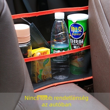 Autóülések közötti tároló háló, hátsó ülésekhez függő organizátor, nem szőtt anyag, középső pozíció, összecsukható, testre szabható