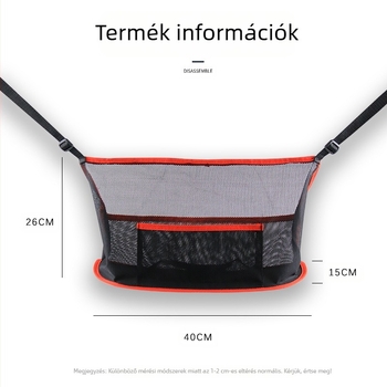 Autóülések közötti tároló háló, hátsó ülésekhez függő organizátor, nem szőtt anyag, középső pozíció, összecsukható, testre szabható