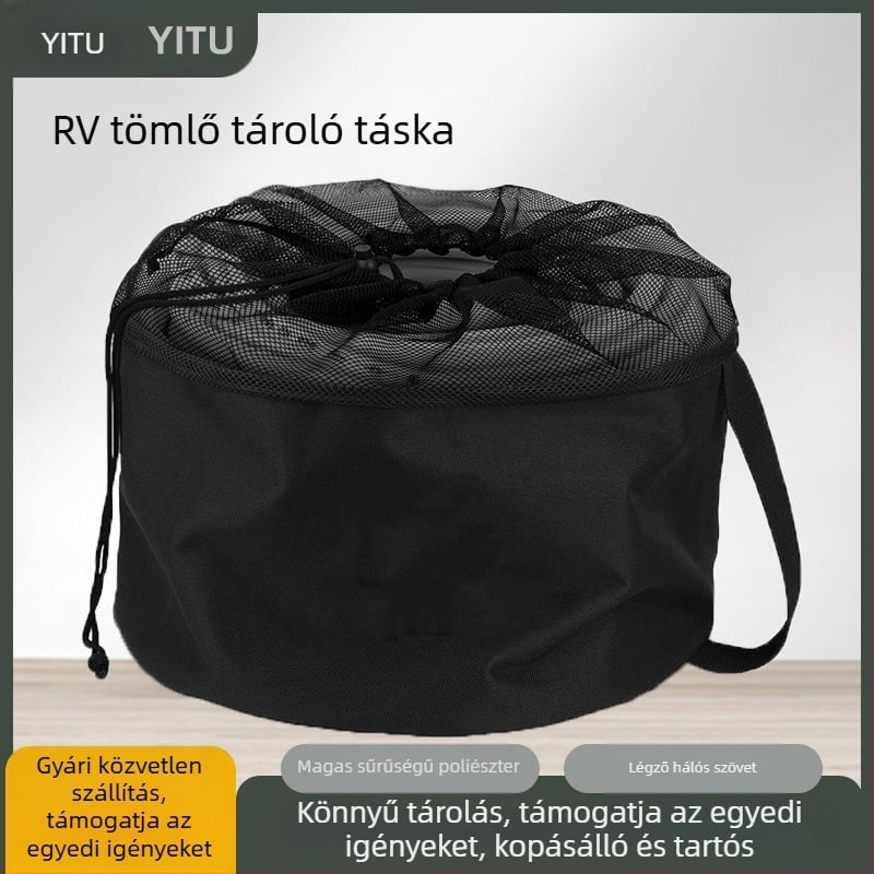 YITU YTW072 RV tömlő tároló táska – cilindrikus alak, poliészter + háló, többfunkciós tárolás tömlőknek és kábeleknek