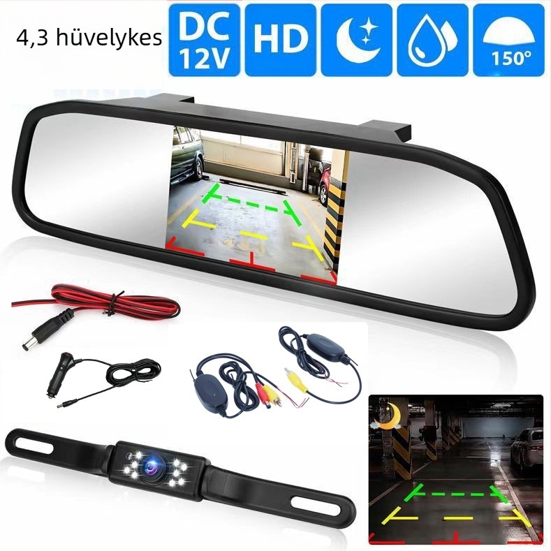 Autó hátrameneti kijelző, HD digitális visszapillantó tükör, modell JF-005X, AV bemenet, felbontás 800x480