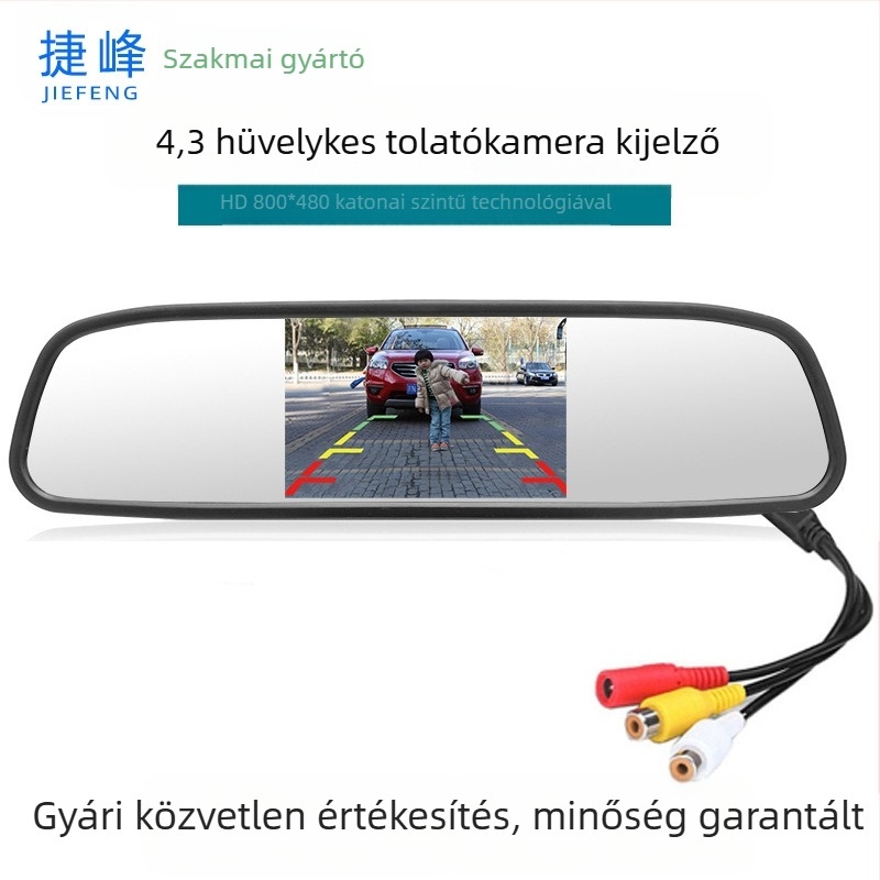 Autó hátrameneti kijelző, HD digitális visszapillantó tükör, modell JF-005X, AV bemenet, felbontás 800x480