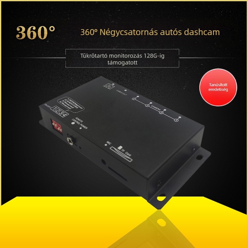 4-utas panoráma autós videóregisztrátor kettős lencsével, 120°, H.264, TF-kártya max 128GB, 9–36V