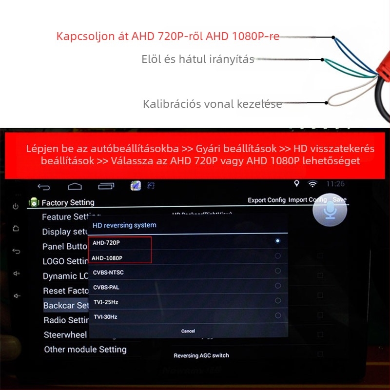 Hátsó tolató kamera: 2K fisheye, széles látószög, AHD, 1080x720, 12V, IP68