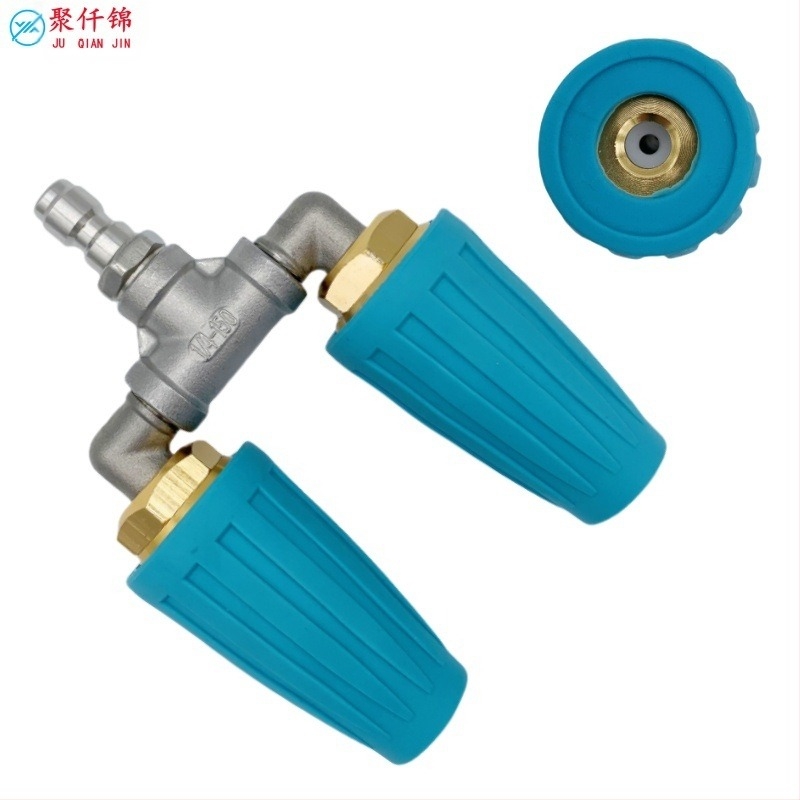 Magasnyomású autómosópisztoly kettős fúvókával és 360°-os forgó fejjel, kerámia magvú fúvóka, test alumínium és rozsdamentes acél ötvözete, csatlakozás rozsdamentes acél