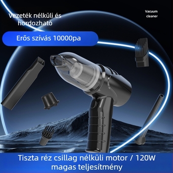 Kézi, vezeték nélküli porszívó autóhoz és otthonra brushless motorral; 7.4V/12V, 90W, 9000Pa, töltés, 350 cm kábel