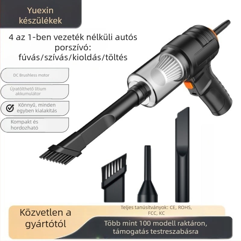 Kézi autóporzsívó, vezeték nélküli, Fire Wolf, 5500 Pa szívóerő, 120W 5V-on, dupla üzemmód: fújás és szívás, sterilizálás és pormosás