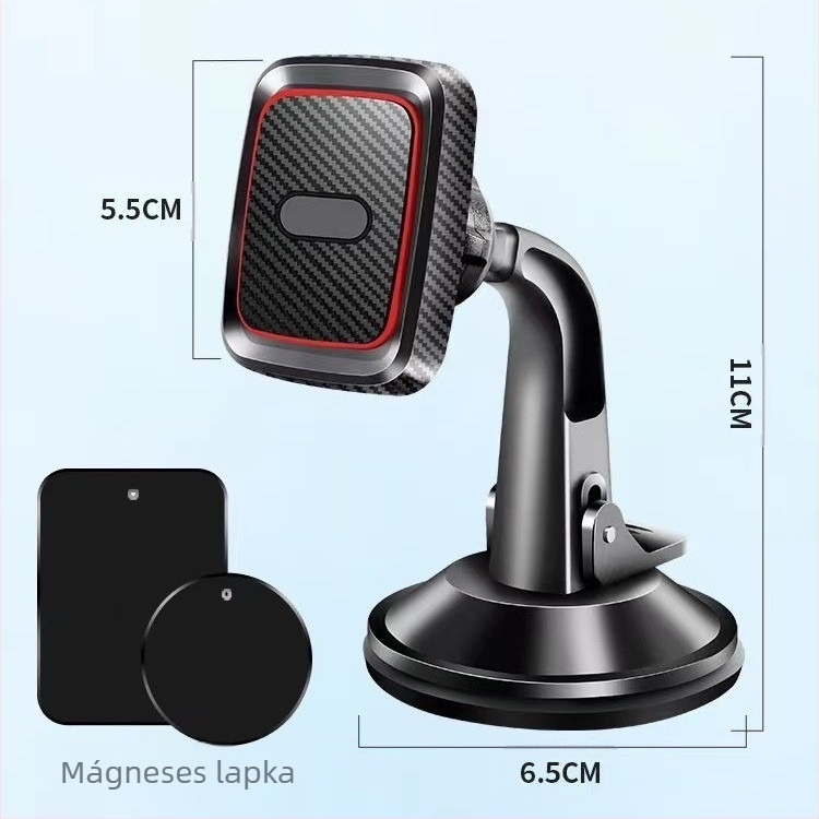 Autótelefon-tartó mágneses szilikon vákuumcsészével, univerzális középkonzolhoz