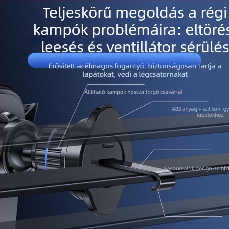 Autóba való mobiltelefon-tartó – ütésálló, navigációs tartó a szellőzőnyílásba, snap-on rögzítés, univerzális autós kompatibilitás