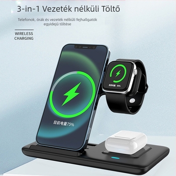 Vezeték nélküli asztali telefon-tartó, összecsukható, három az egyben, mágneses töltés, 15W gyors töltés