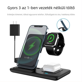 Vezeték nélküli asztali telefon-tartó, összecsukható, három az egyben, mágneses töltés, 15W gyors töltés