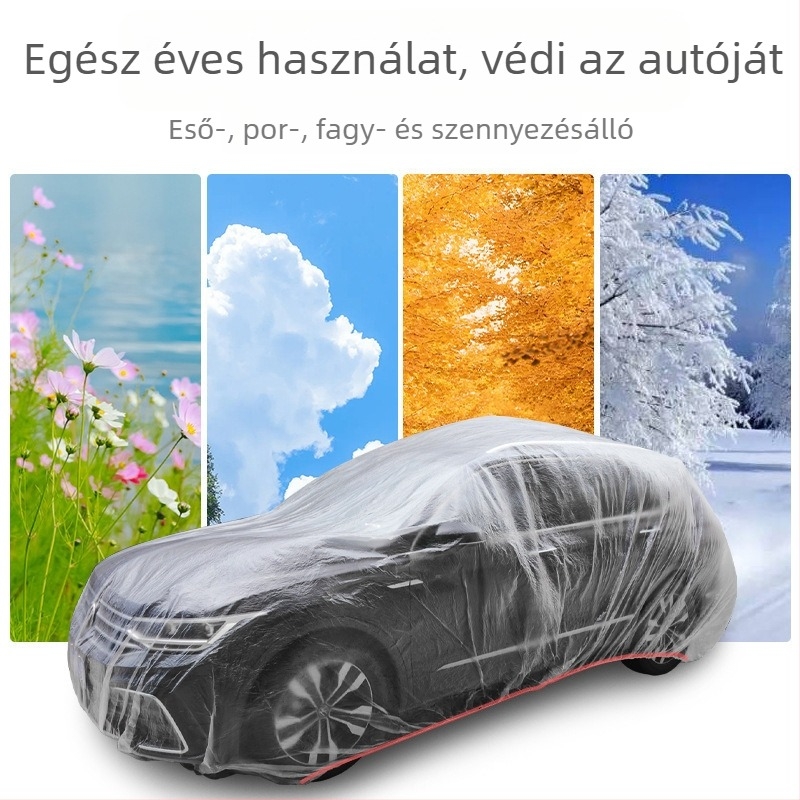 Egyszer használatos autóvédő takaró – univerzális, UV-ellenálló, eső- és porálló, átlátszó műanyagból készült teljes külső takaró
