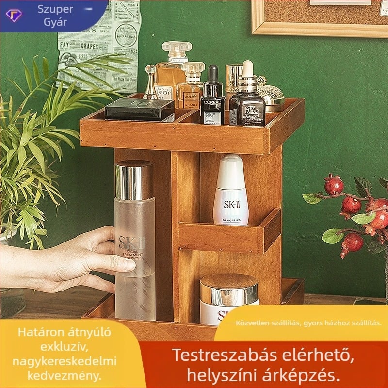 360°-os forgó kozmetikai tároló, fa, többszintes (Model MS-9148)