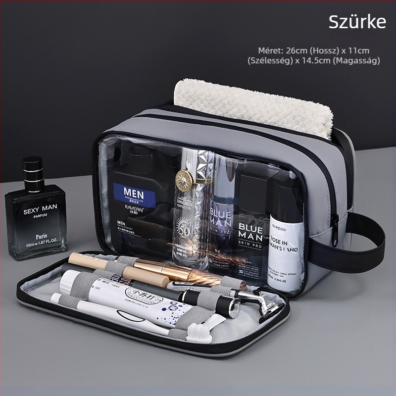 Utazási kozmetikai táska - bőrfilmes anyag, városi egyszerűség, vízálló, kozmetikumok és higiéniai termékek tárolására (Anyag: bőrfilmes anyag; Stílus: városi egyszerűség; Funkció: vízálló)