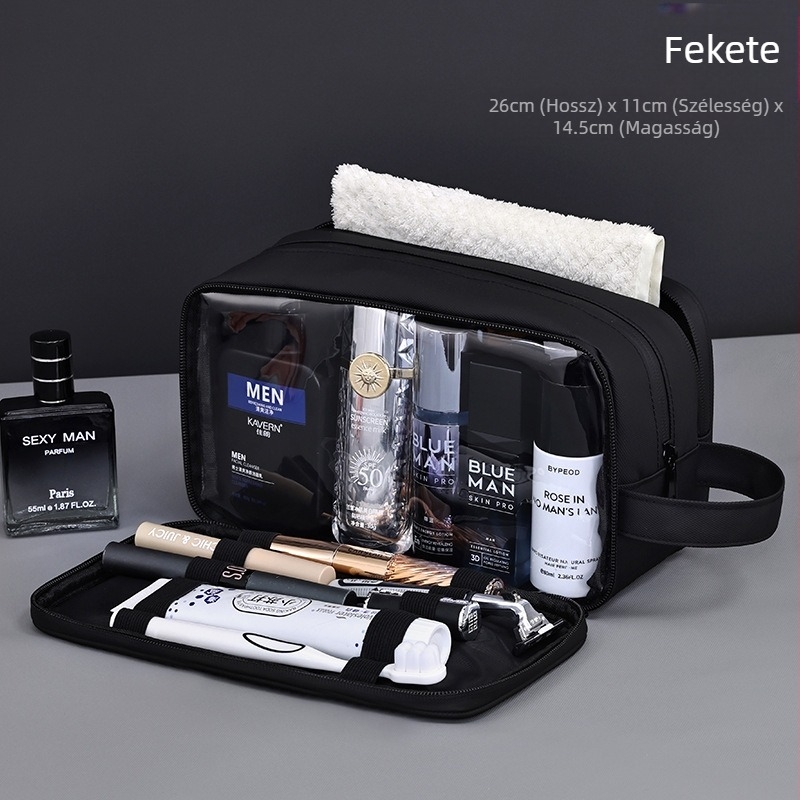 Utazási kozmetikai táska - bőrfilmes anyag, városi egyszerűség, vízálló, kozmetikumok és higiéniai termékek tárolására (Anyag: bőrfilmes anyag; Stílus: városi egyszerűség; Funkció: vízálló)