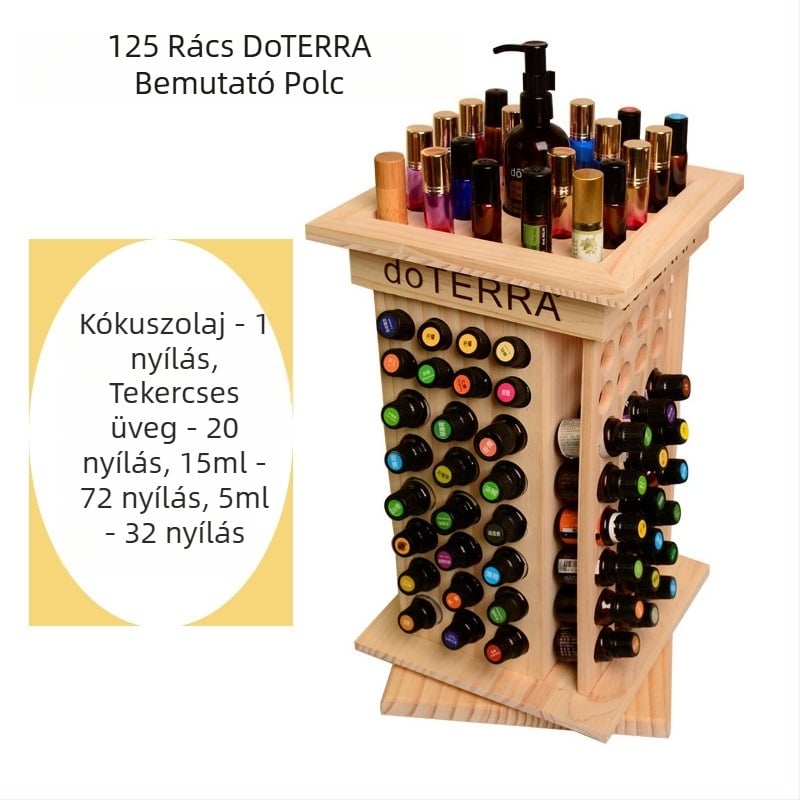 125 rekeszes fa illóolajos bemutató forgó állvány, modell SI1006, testreszabható feldolgozás, logó nyomtatás elérhető