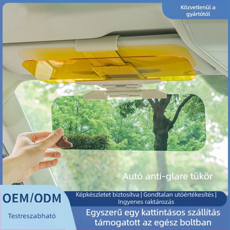 Autó belső napellenző szemüveg a sofőrnek – nappal/éjjel használatra; PVC anyag; kártya-alapú telepítés; logónyomtatás; testreszabás és licencelt privát címke elérhető