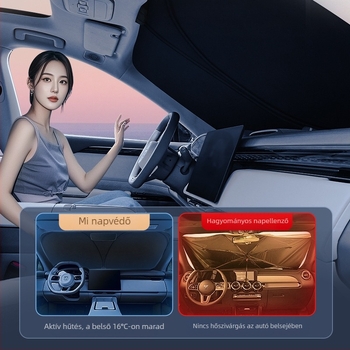 Autó első szélvédő napvédő – titánium ezüst + ütésálló anyag, beépített telepítés, univerzális illeszkedés, testreszabás és logónyomtatás