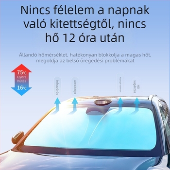 Autó első szélvédő napvédő – titánium ezüst + ütésálló anyag, beépített telepítés, univerzális illeszkedés, testreszabás és logónyomtatás
